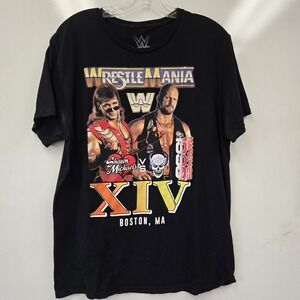 WWE Wrestlemania XIV Mens Medium Large Black Stone Cold‎ vs Shawn Michaels 1998